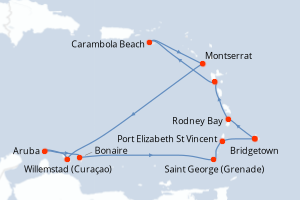 carte itinéraire croisière Caraïbes Bahamas 12 jours au départ du port de Bridgetown