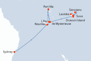 carte itinéraire croisière Australie Nouvelle Zélande 11 jours au départ du port de Sydney