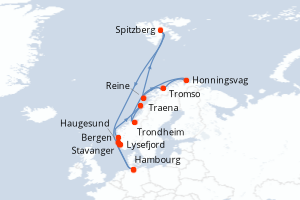 Carte de l'itinéraire de croisière Hambourg-Hambourg d'une durée de 14 jours