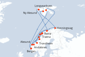 carte itinéraire croisière Fjörds norvégiens 14 jours au départ du port de Bergen