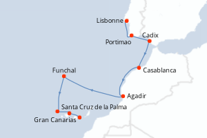 carte itinéraire croisière Ouest Africain 10 jours au départ du port de Lisbonne