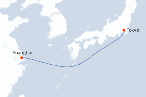 Carte de l'itinéraire de croisière Shanghai-Tokyo d'une durée de 4 jours
