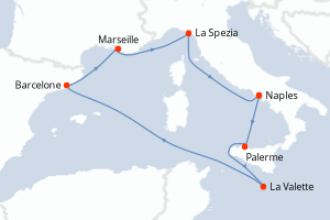 carte itinéraire croisière Sicile 7 jours au départ du port de Naples