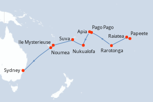 carte itinéraire croisière Australie Nouvelle Zélande 16 jours au départ du port de Papeete