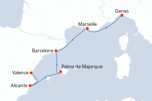 carte itinéraire croisière Méditerranée 5 jours au départ du port de Genes