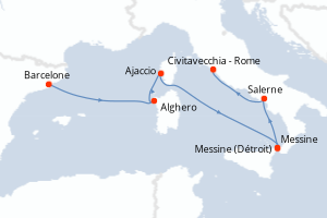 Carte de l'itinéraire de croisière Barcelone-Civitavecchia - Rome d'une durée de 7 jours