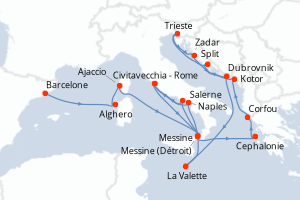 carte itinéraire croisière Sicile 21 jours au départ du port de Barcelone