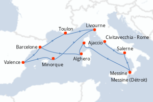 carte itinéraire croisière Sicile 14 jours au départ du port de Barcelone