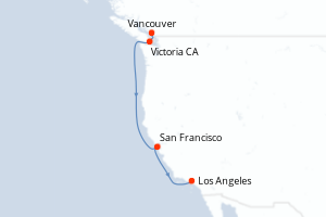 carte itinéraire croisière Amérique du Nord 6 jours au départ du port de Vancouver