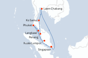 Carte de l'itinéraire de croisière Singapour-Singapour d'une durée de 11 jours