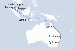 carte itinéraire croisière Asie 18 jours au départ du port de Sydney