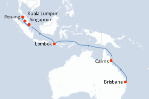 carte itinéraire croisière Asie 16 jours au départ du port de Brisbane