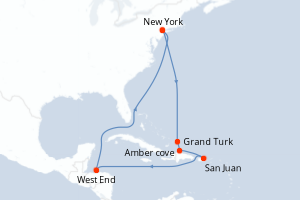 Carte de l'itinéraire de croisière New York-New York d'une durée de 10 jours