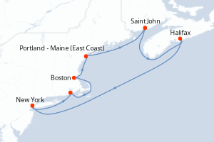 carte itinéraire croisière Amérique du Nord 7 jours au départ du port de New York