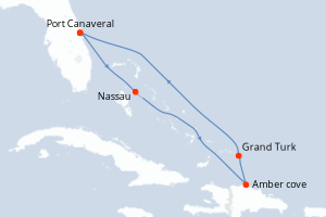 Carte de l'itinéraire de croisière Port Canaveral-Port Canaveral d'une durée de 6 jours