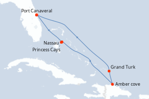 carte itinéraire croisière Caraïbes Bahamas 7 jours au départ du port de Port Canaveral