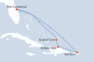 carte itinéraire croisière Caraïbes Bahamas 7 jours au départ du port de Port Canaveral