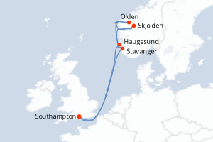 carte itinéraire croisière Fjörds norvégiens 7 jours au départ du port de Southampton