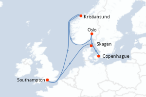 carte itinéraire croisière Europe du Nord 7 jours au départ du port de Southampton