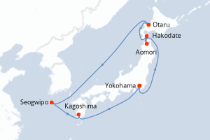 Carte de l'itinéraire de croisière Yokohama-Yokohama d'une durée de 10 jours