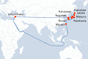 Carte de l'itinéraire de croisière Yokohama-Yokohama d'une durée de 11 jours