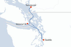 Carte de l'itinéraire de croisière Vancouver-Vancouver d'une durée de 3 jours
