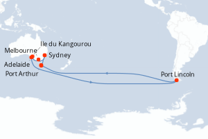 Carte de l'itinéraire de croisière Sydney-Sydney d'une durée de 12 jours