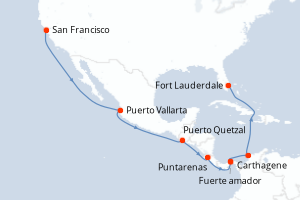 carte itinéraire croisière Riviera Mexicaine 16 jours au départ du port de San Francisco