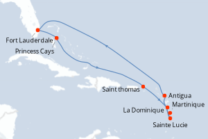 carte itinéraire croisière Caraïbes Bahamas 10 jours au départ du port de Fort Lauderdale