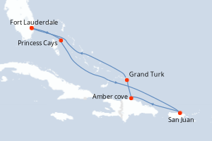 carte itinéraire croisière Caraïbes Bahamas 7 jours au départ du port de Fort Lauderdale