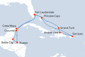 carte itinéraire croisière Caraïbes Bahamas 14 jours au départ du port de Fort Lauderdale