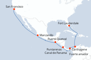 Carte de l'itinéraire de croisière Fort Lauderdale-San Francisco d'une durée de 16 jours