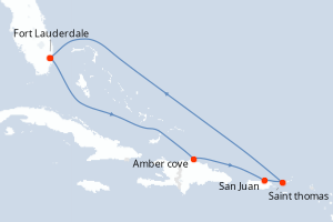 carte itinéraire croisière Caraïbes Bahamas 8 jours au départ du port de Fort Lauderdale