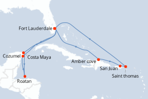 carte itinéraire croisière Caraïbes Bahamas 14 jours au départ du port de Fort Lauderdale
