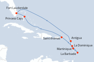 carte itinéraire croisière Caraïbes Bahamas 10 jours au départ du port de Fort Lauderdale