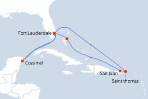 carte itinéraire croisière Caraïbes Bahamas 11 jours au départ du port de Fort Lauderdale