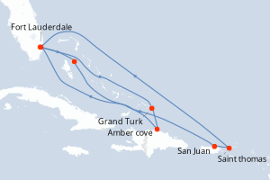 carte itinéraire croisière Caraïbes Bahamas 12 jours au départ du port de Fort Lauderdale