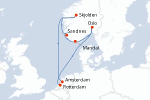 Carte de l'itinéraire de croisière Rotterdam-Amsterdam d'une durée de 7 jours