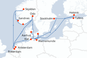 carte itinéraire croisière Europe du Nord 21 jours au départ du port de Rotterdam