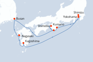 carte itinéraire croisière Asie 10 jours au départ du port de Yokohama