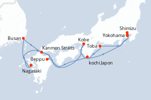 Carte de l'itinéraire de croisière Yokohama-Yokohama d'une durée de 10 jours