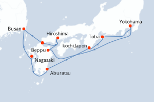carte itinéraire croisière Asie 10 jours au départ du port de Yokohama