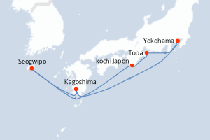 carte itinéraire croisière Asie 7 jours au départ du port de Yokohama