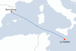 carte itinéraire croisière Méditerranée 2 jours au départ du port de La Valette