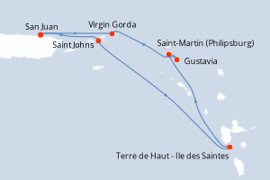 Carte de l'itinéraire de croisière San Juan-San Juan d'une durée de 6 jours