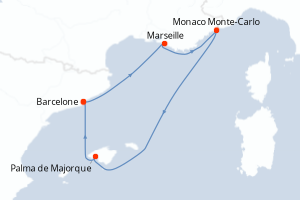 carte itinéraire croisière Méditerranée 5 jours au départ du port de Barcelone