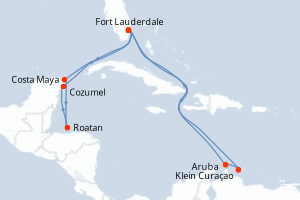 carte itinéraire croisière Caraïbes Bahamas 14 jours au départ du port de Fort Lauderdale