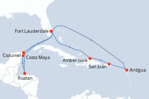 carte itinéraire croisière Caraïbes Bahamas 14 jours au départ du port de Fort Lauderdale