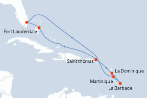 carte itinéraire croisière Caraïbes Bahamas 10 jours au départ du port de Fort Lauderdale