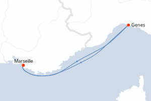 Carte itinéraire croisière France, Italie - 2 jours au départ de Marseille - Méditerranée